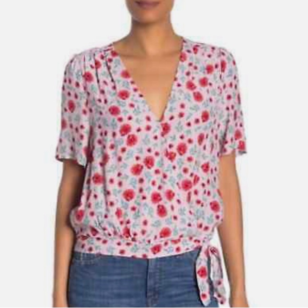 Nordstrom Code X Mode Floral Faux Wrap Blouse Pink
